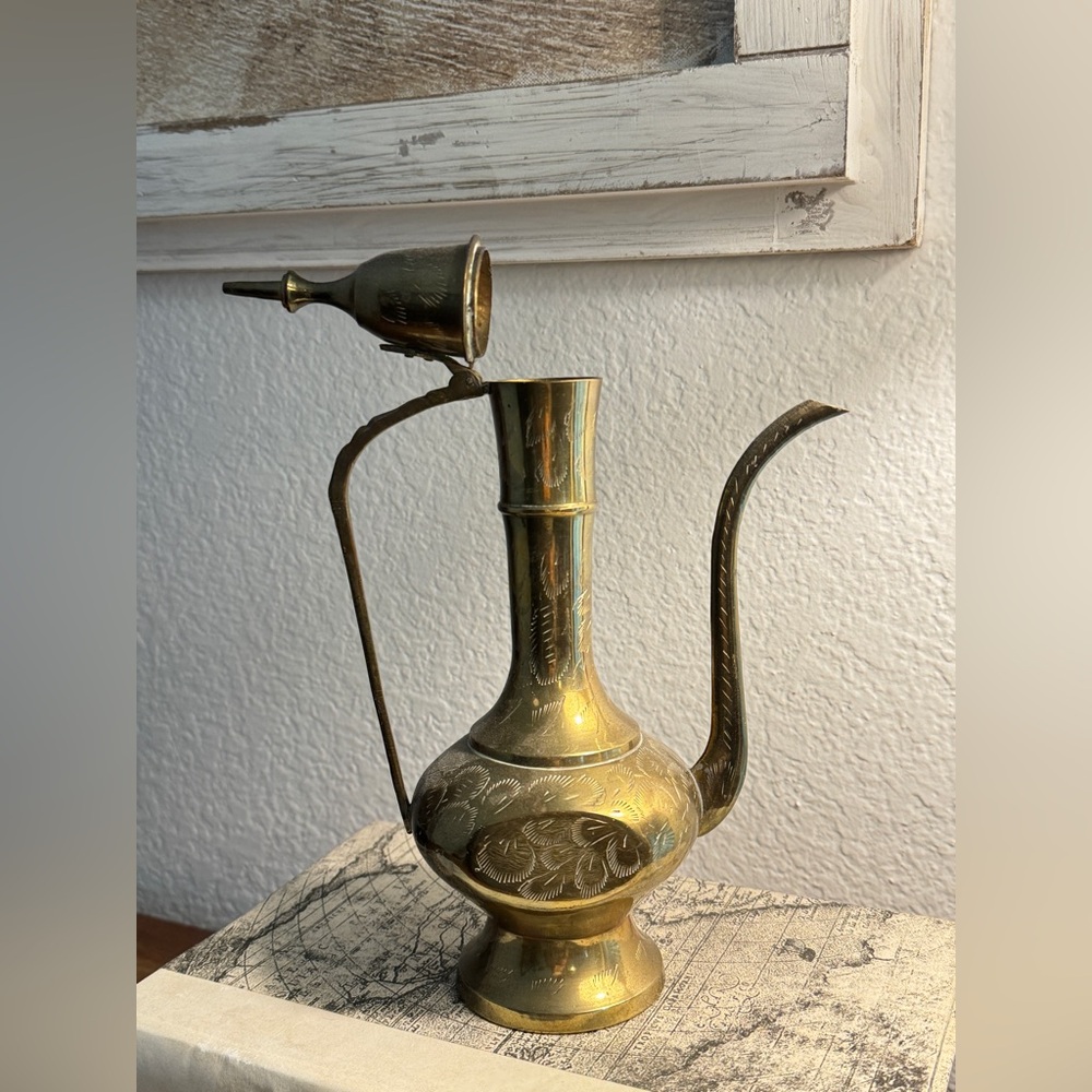 Vintage Hand Etched Brass Genie
Bottle Teapot Pitcher 11" Tall